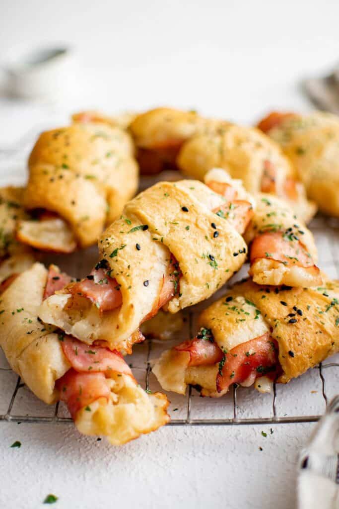 photo of ham and cheese crescents in a stack