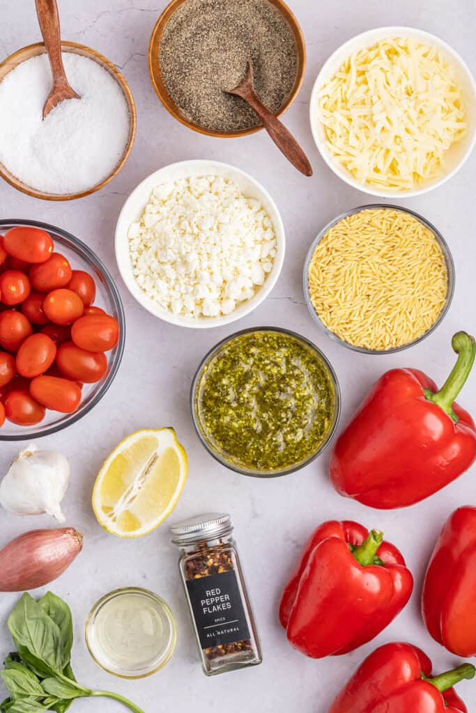 ingredients to make orzo stuffed peppers