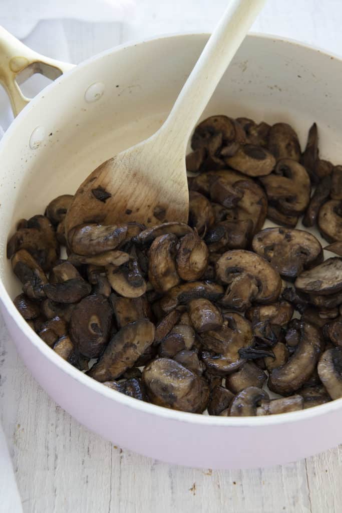 caramelized mushrooms for mushroom shells and cheese