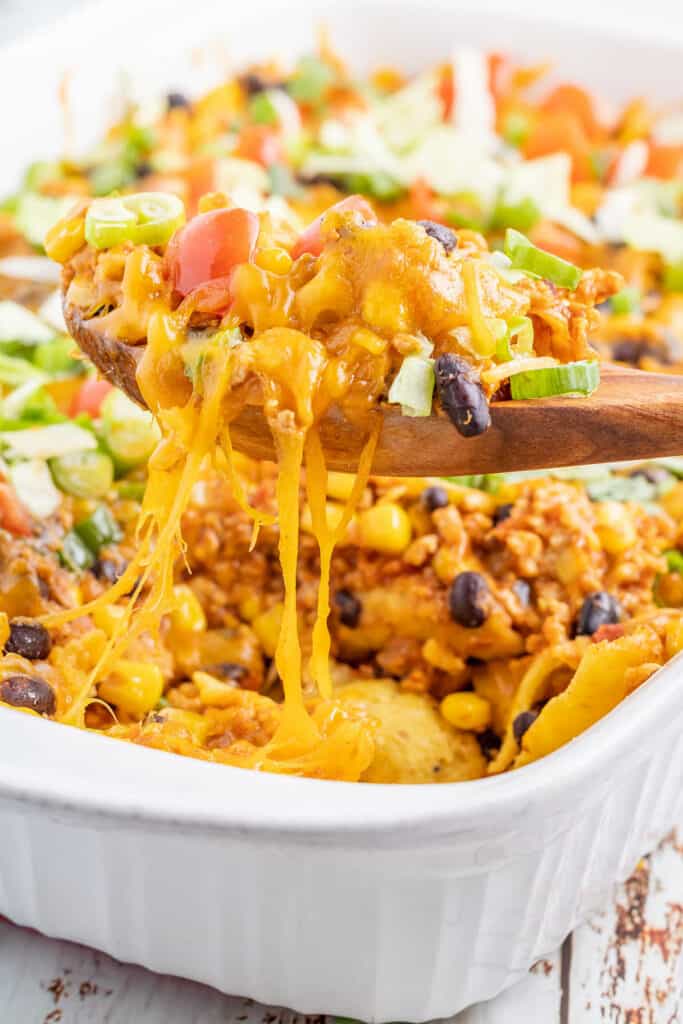 wooden spoon with taco casserole