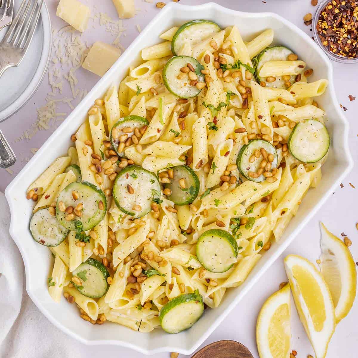 Zucchini Noodles with basil and pine nuts