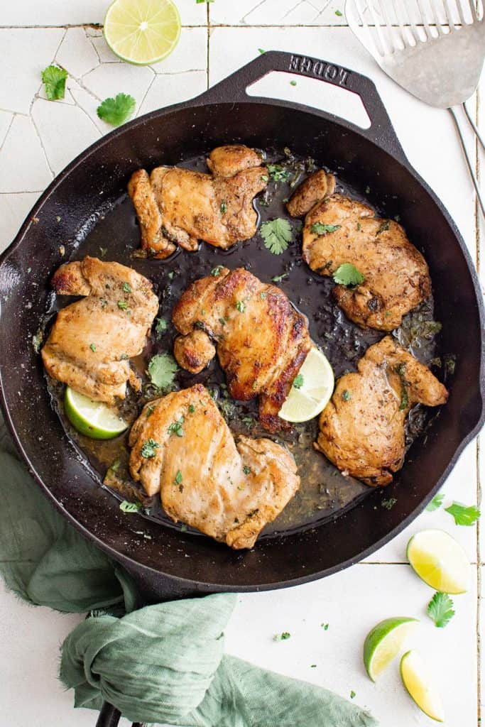 cilantro lime chicken in a pan
