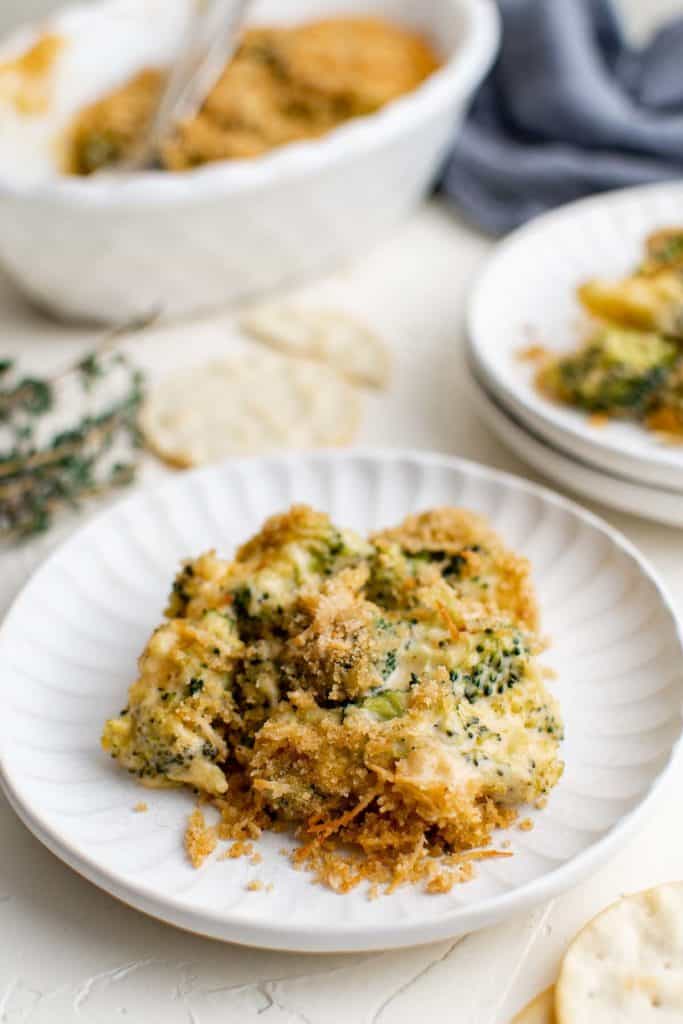 casserole with broccoli and cheese on a plate