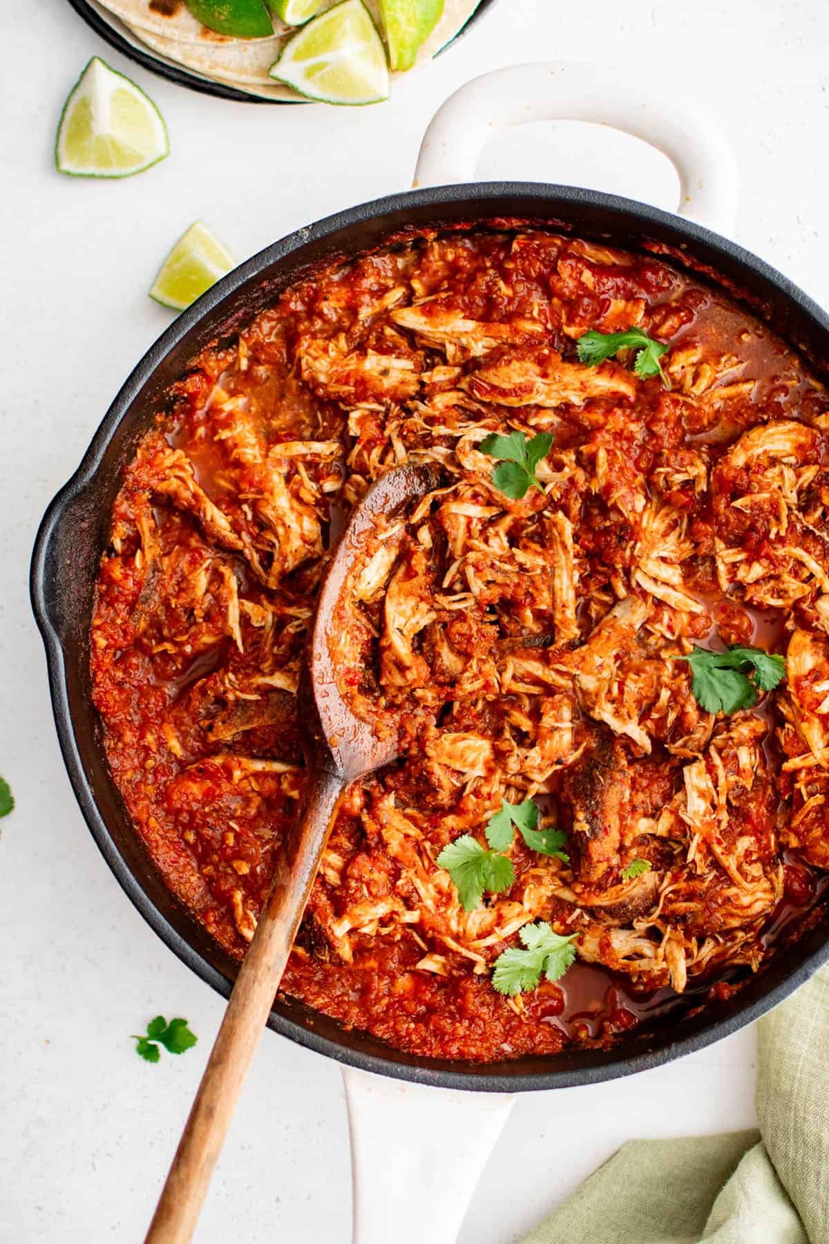 chicken tinga in a skillet