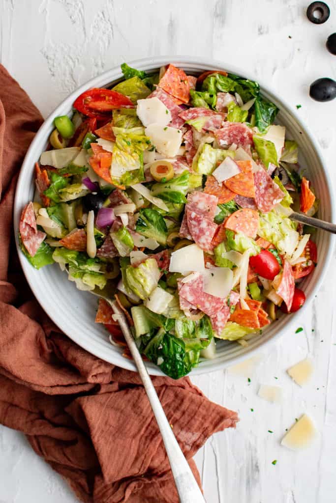 photo of italian chopped salad in a bowl