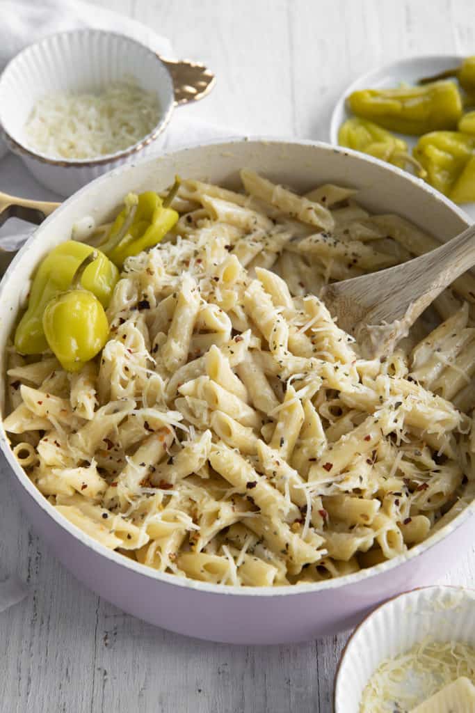 pepper jack pasta in a skillet