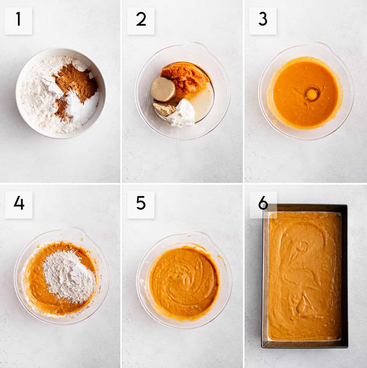 six panel collage image showing how to make perfect pumpkin cake