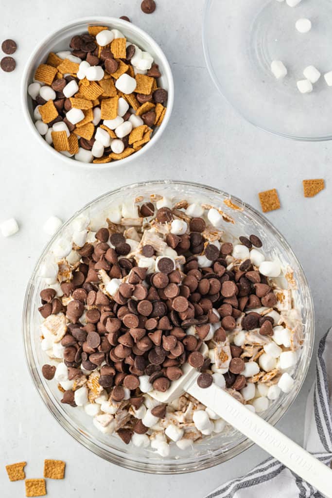 ingredients for smores bars in a mixing bowl