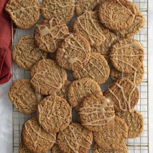 peanut butter maple cookies on a cooling rack