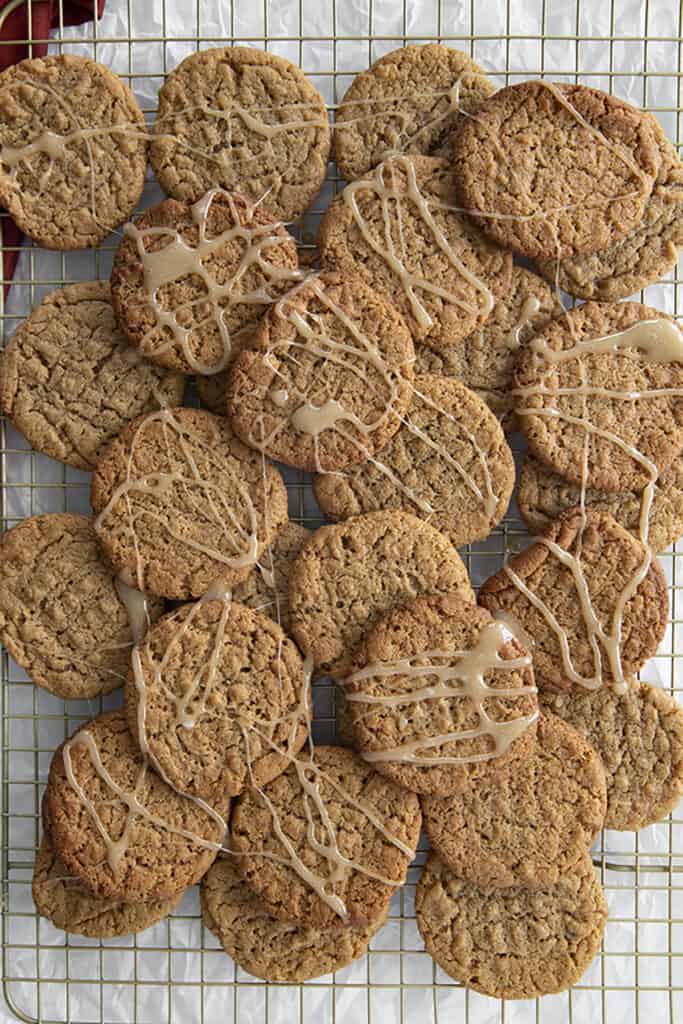 cookies piled on a cooling rack