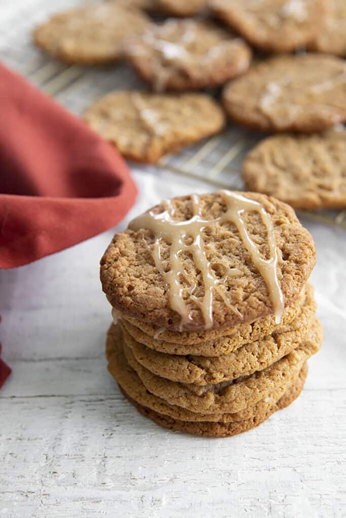 stack of maple cookies with maple glaze