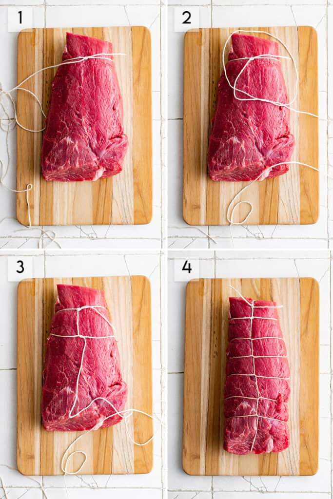 how to tie beef tenderloin photo collage