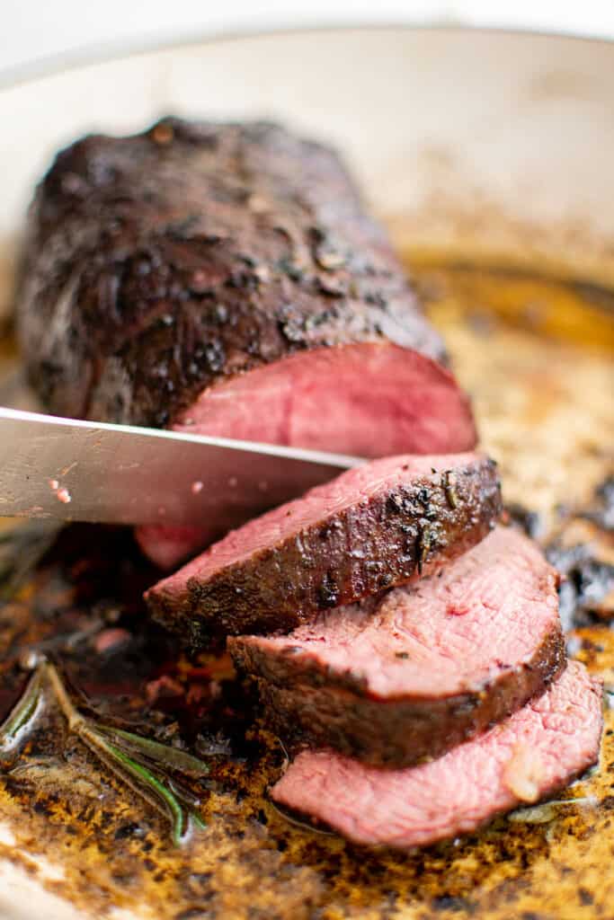 beef roast tenderloin cut in slices