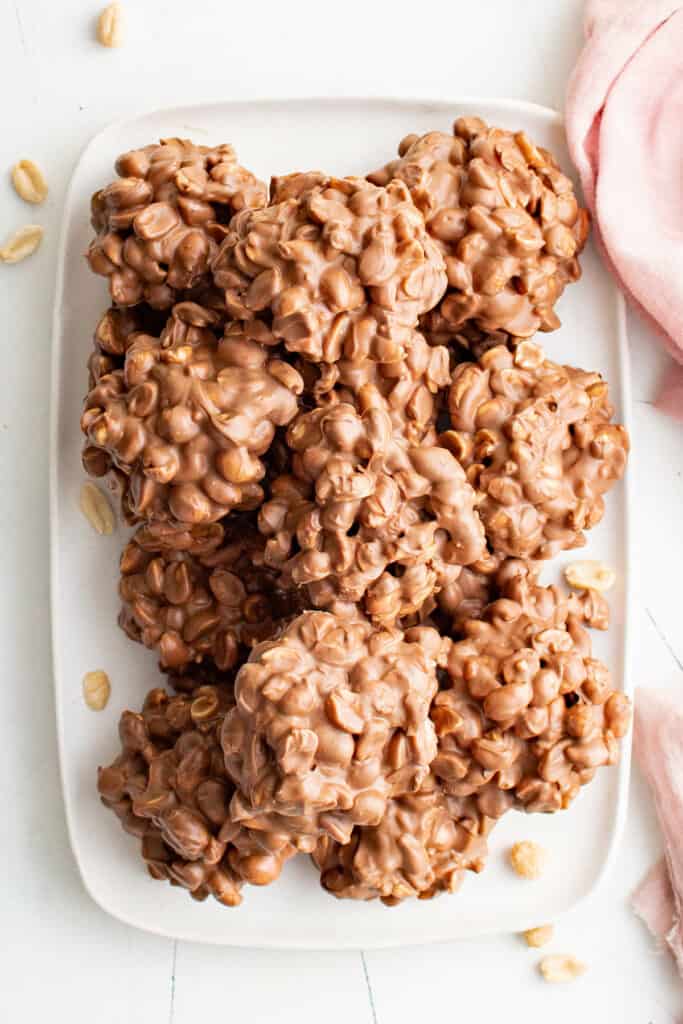 crockpot peanut clusters on a plate