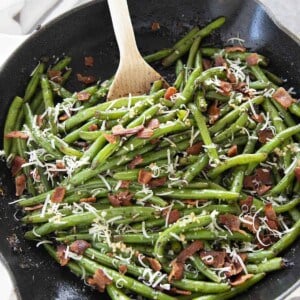 bacon green beans in a skillet