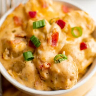 slow cooker jalapeno popper potatoes in a bowl