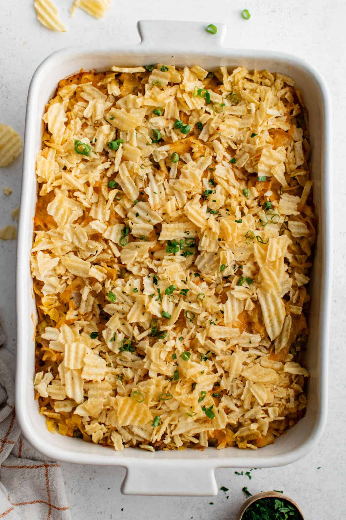 tuna casserole in a baking dish