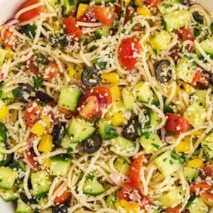 spaghetti salad in a bowl