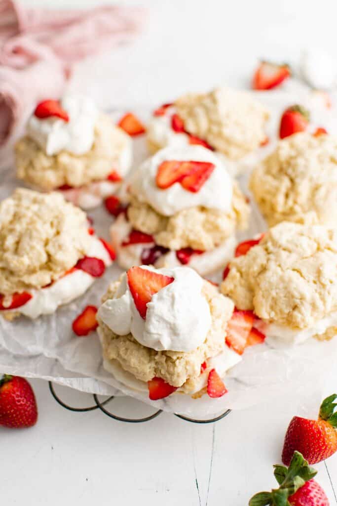large plate with strawberry shortcakes