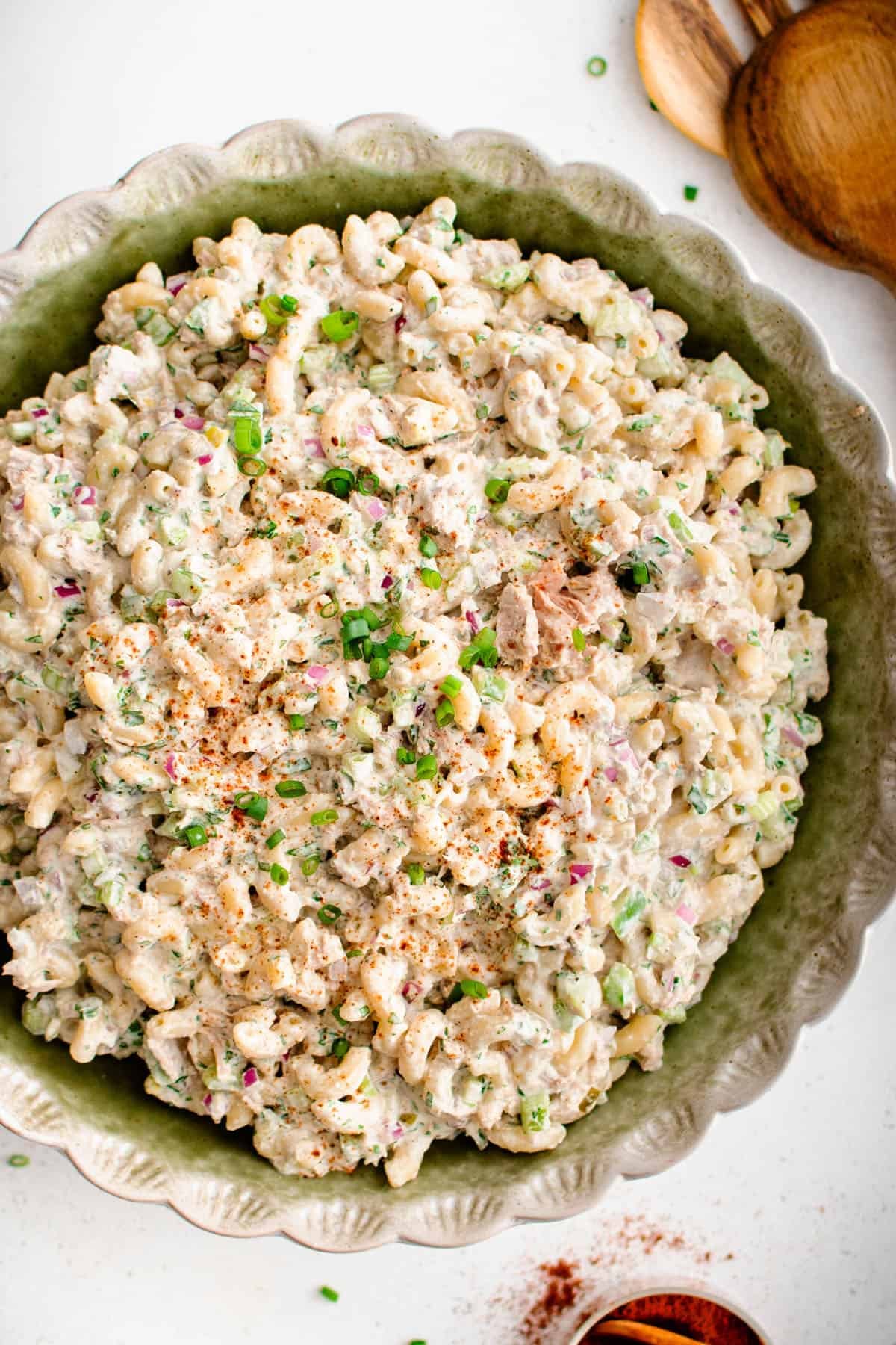 tuna pasta salad in a serving bowl