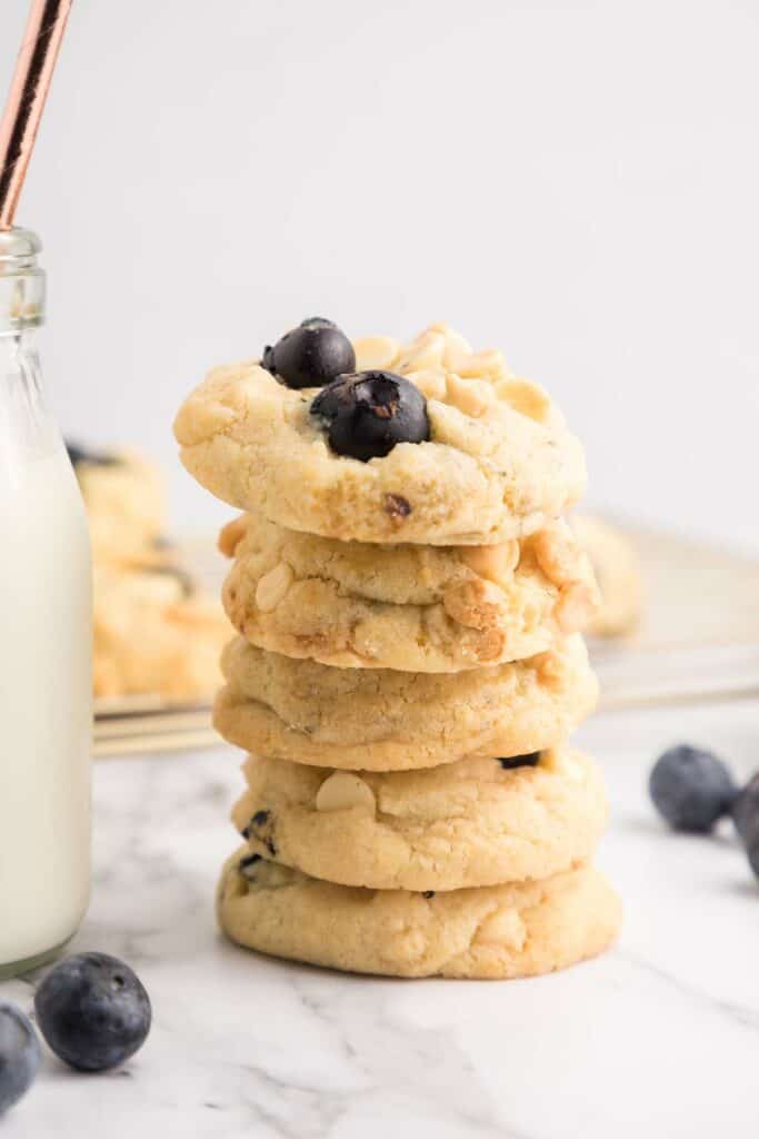 blueberry cookies in a stack