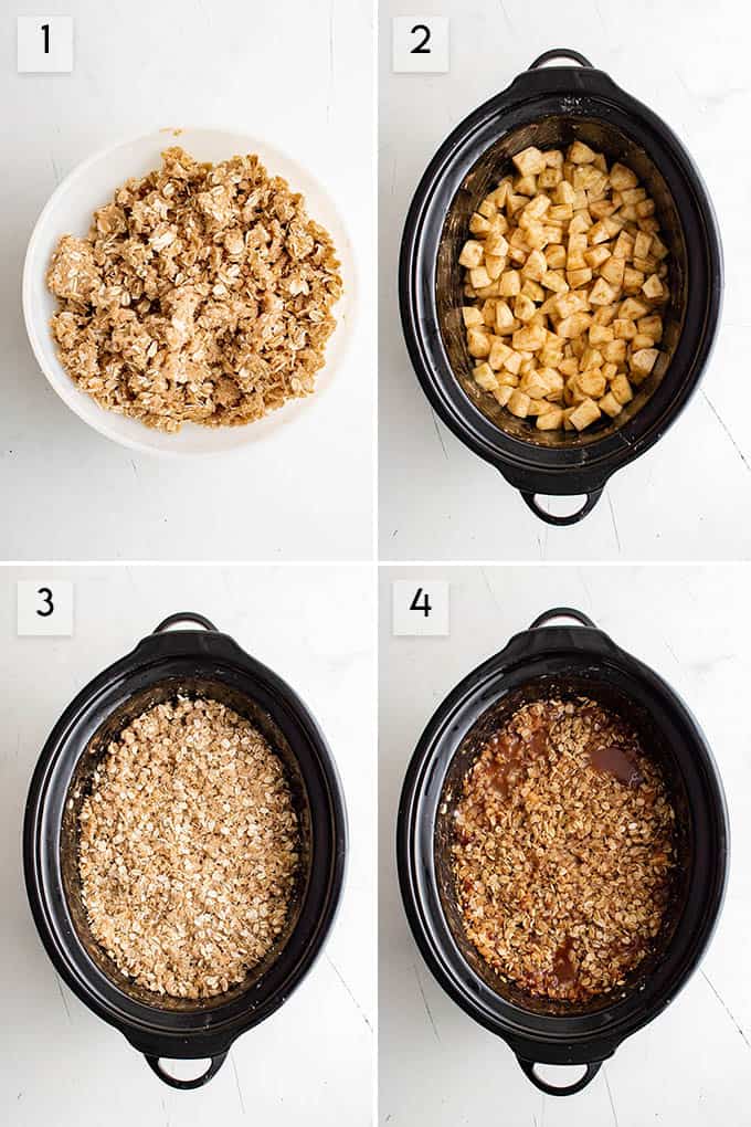 photo collage how to make apple crisp in the crockpot