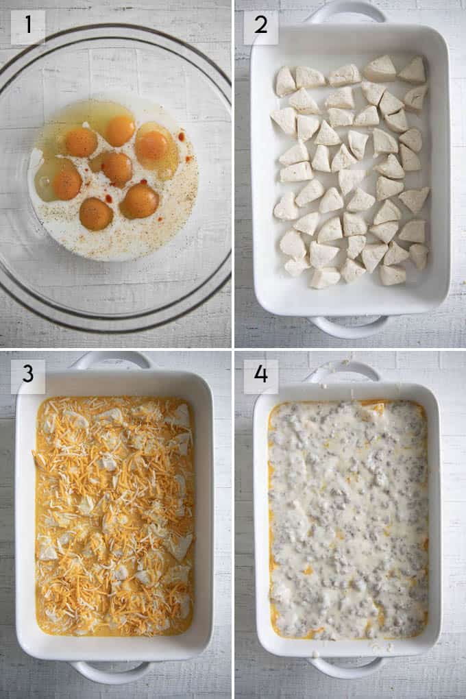 photo collage how to make biscuit and gravy casserole