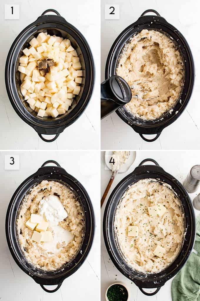 photo collage how to make crockpot mashed potatoes