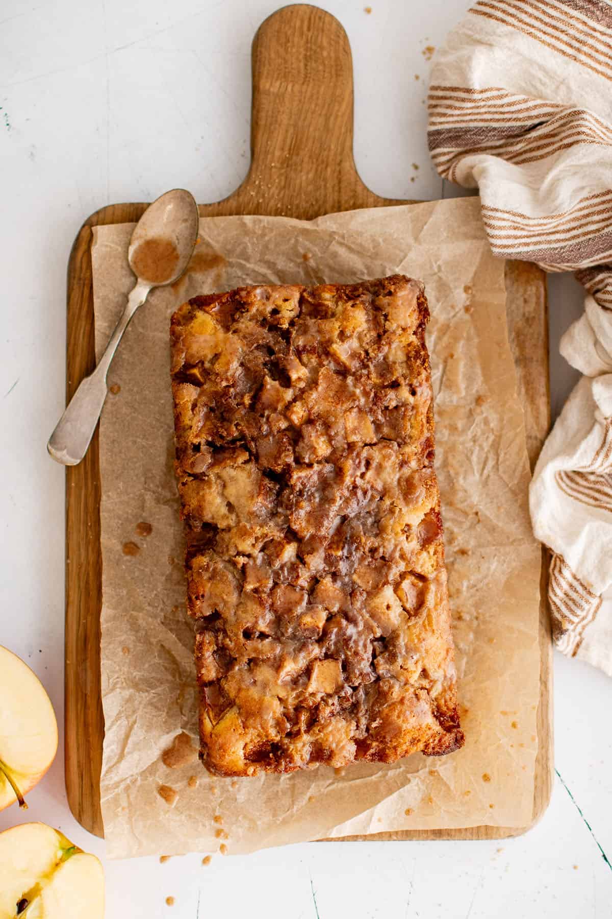 apple cinnamon bread on a cutting board