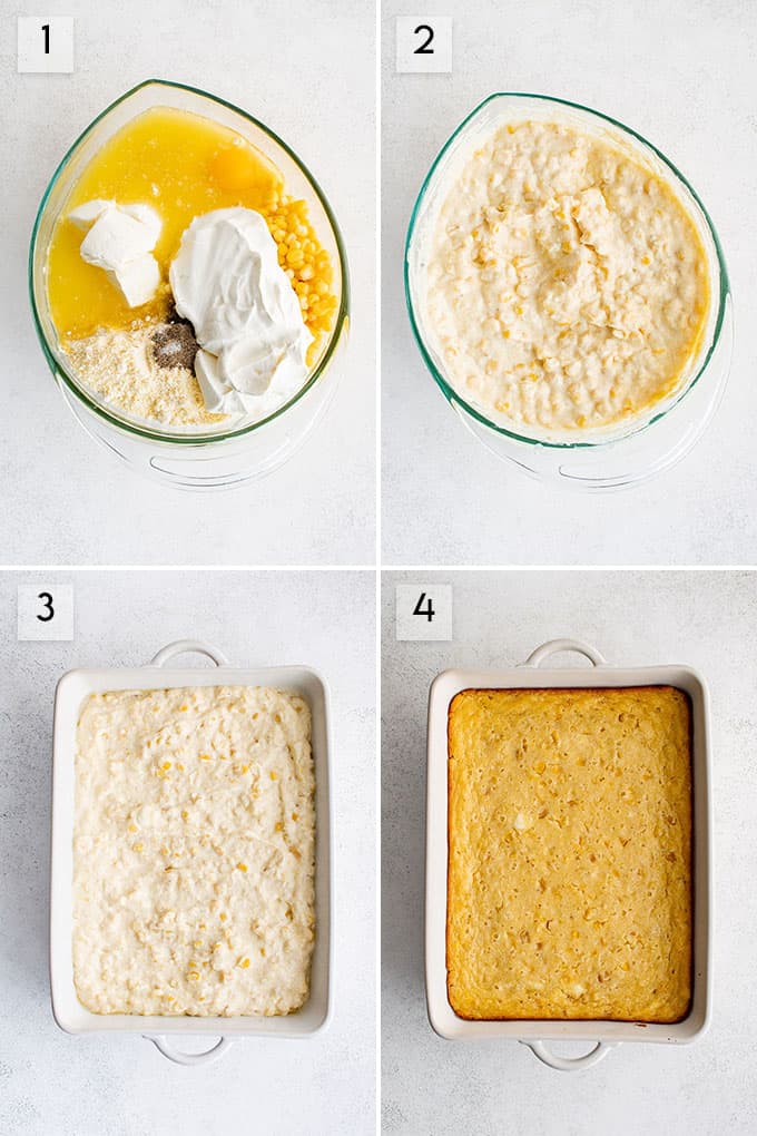 photo collage how to make corn casserole with cornbread