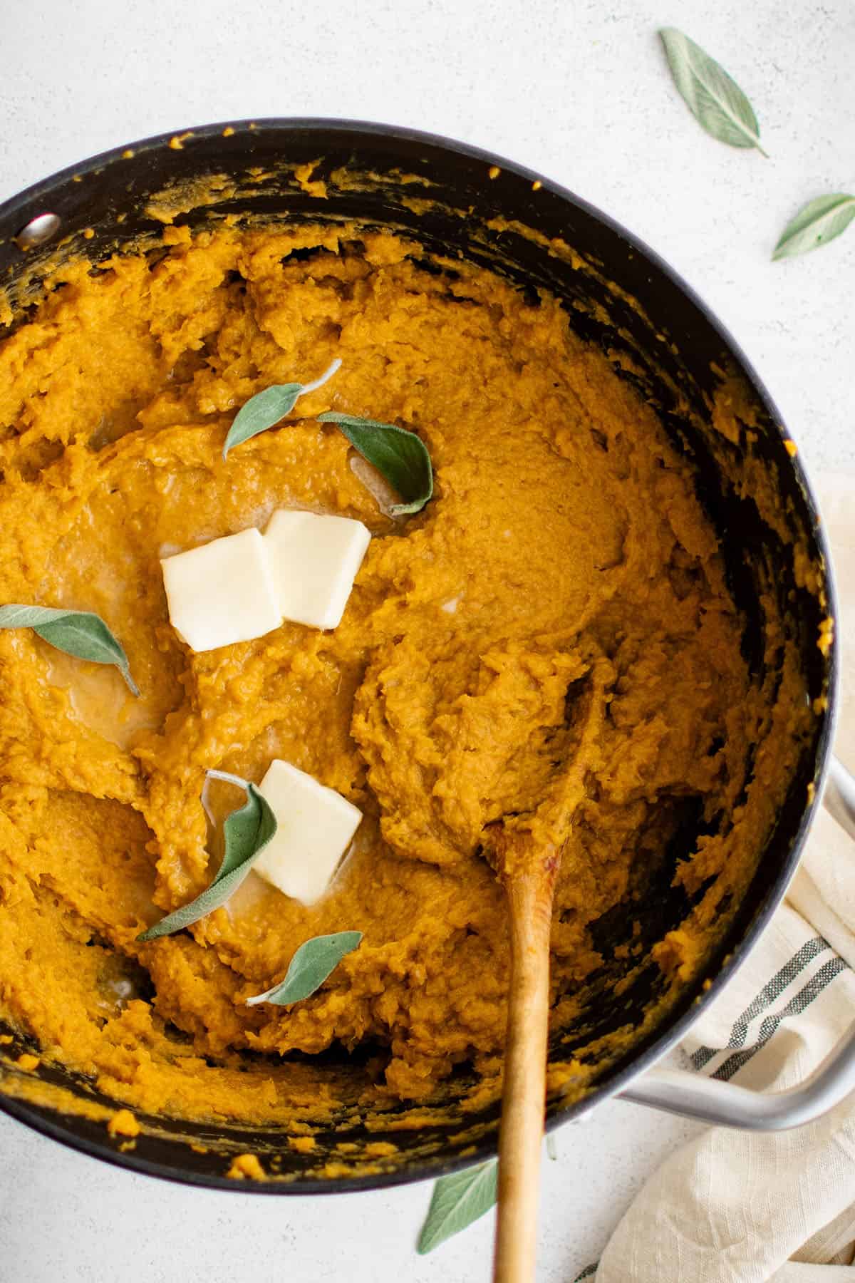 mashed sweet potatoes in a pot