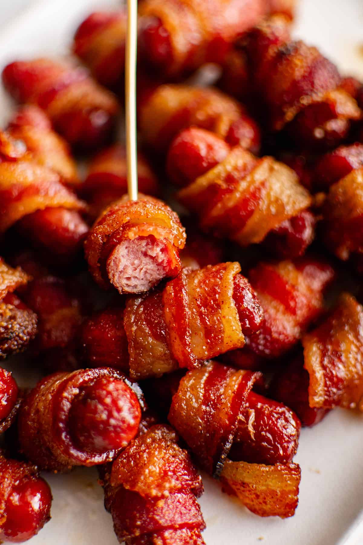 bacon wrapped smokies with toothpick