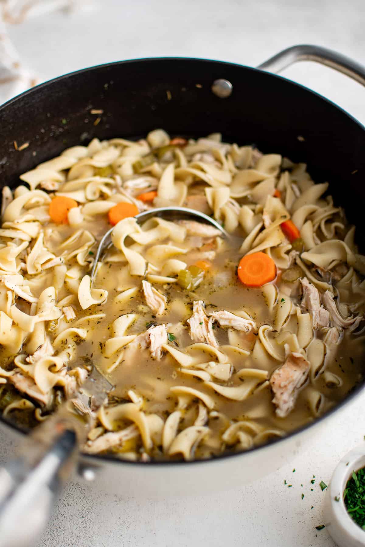 pot of homemade chicken noodle soup