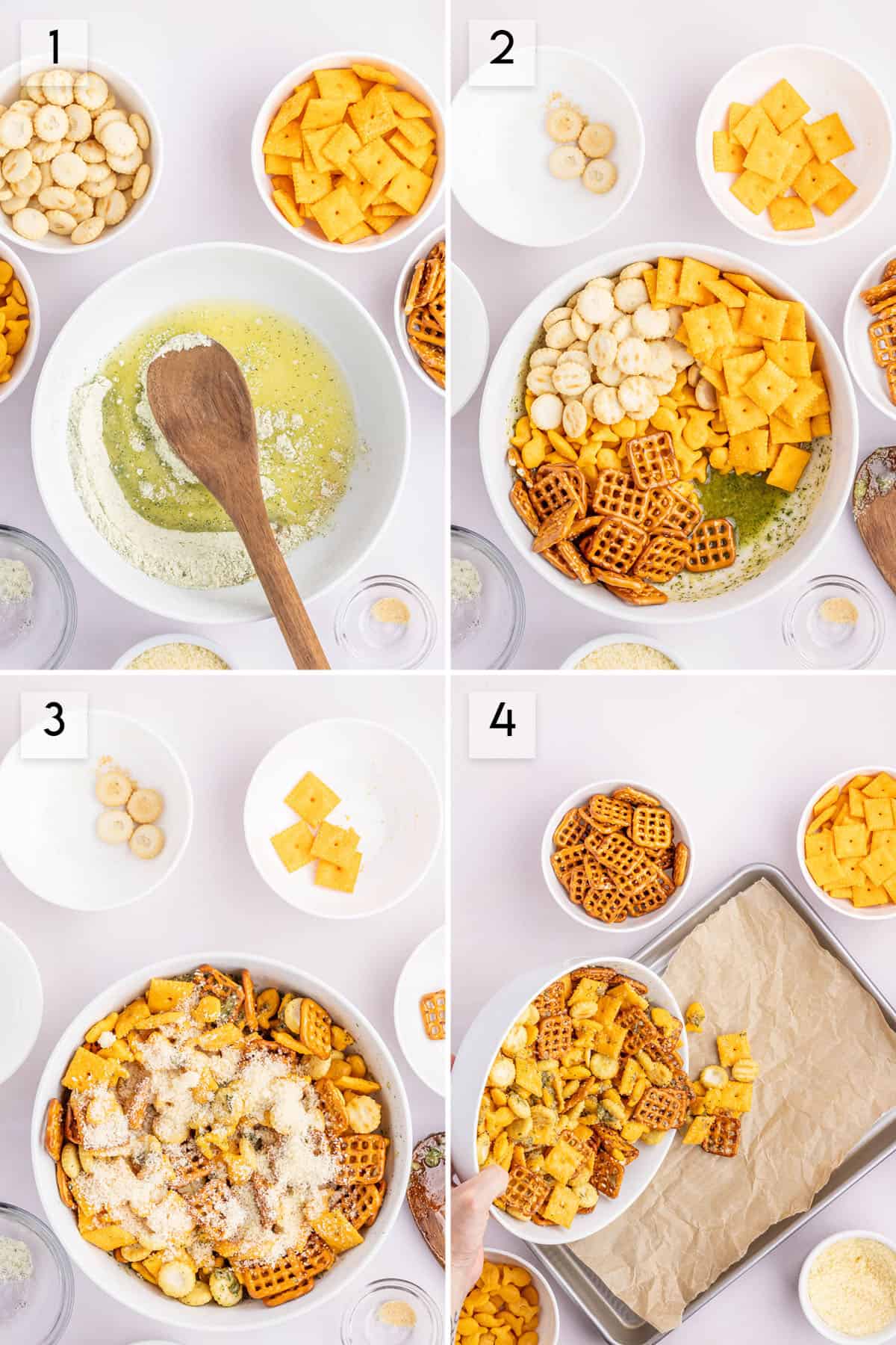 photo collage how to make ranch snack mix