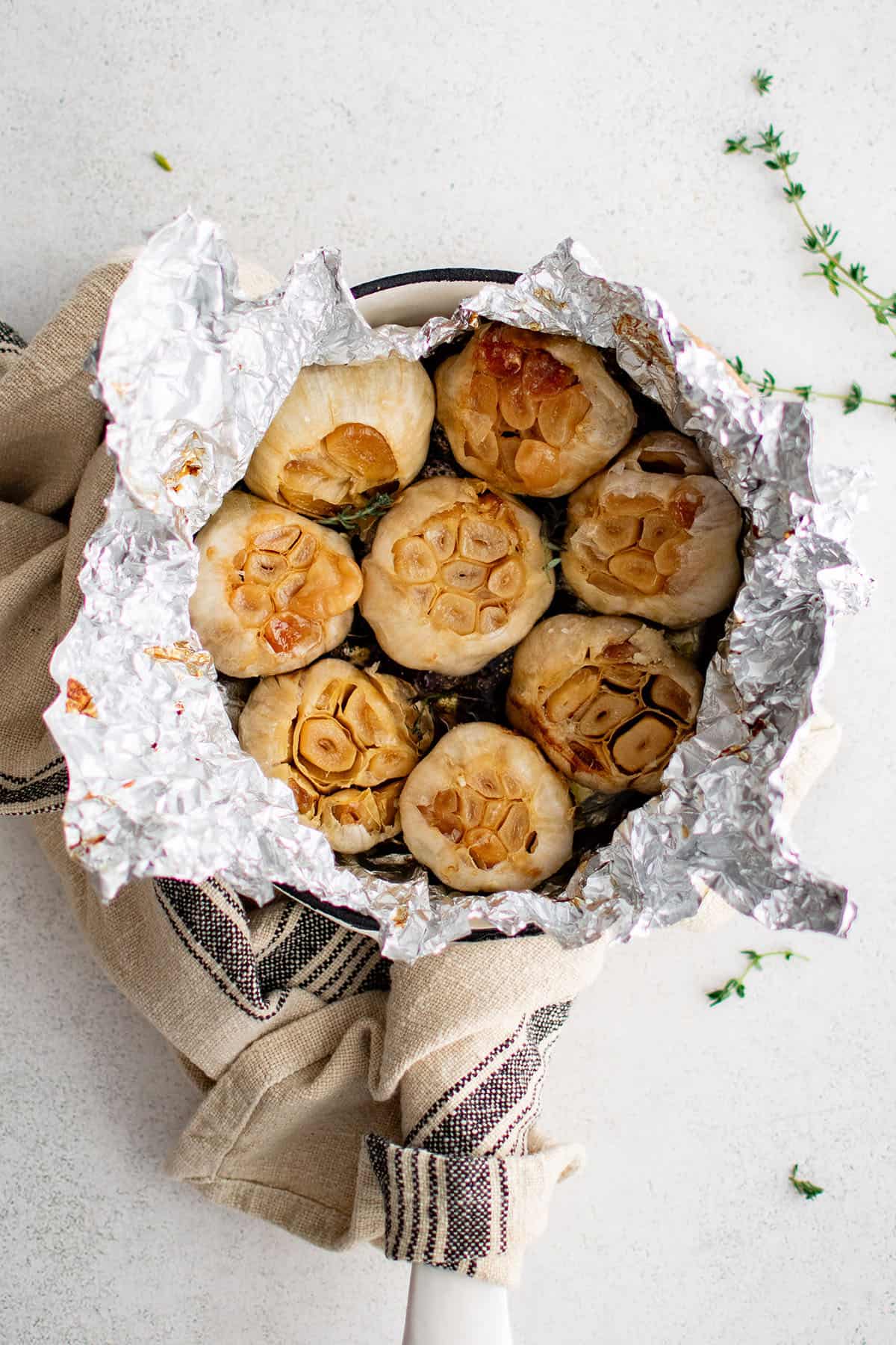 roasted heads of garlic in foil
