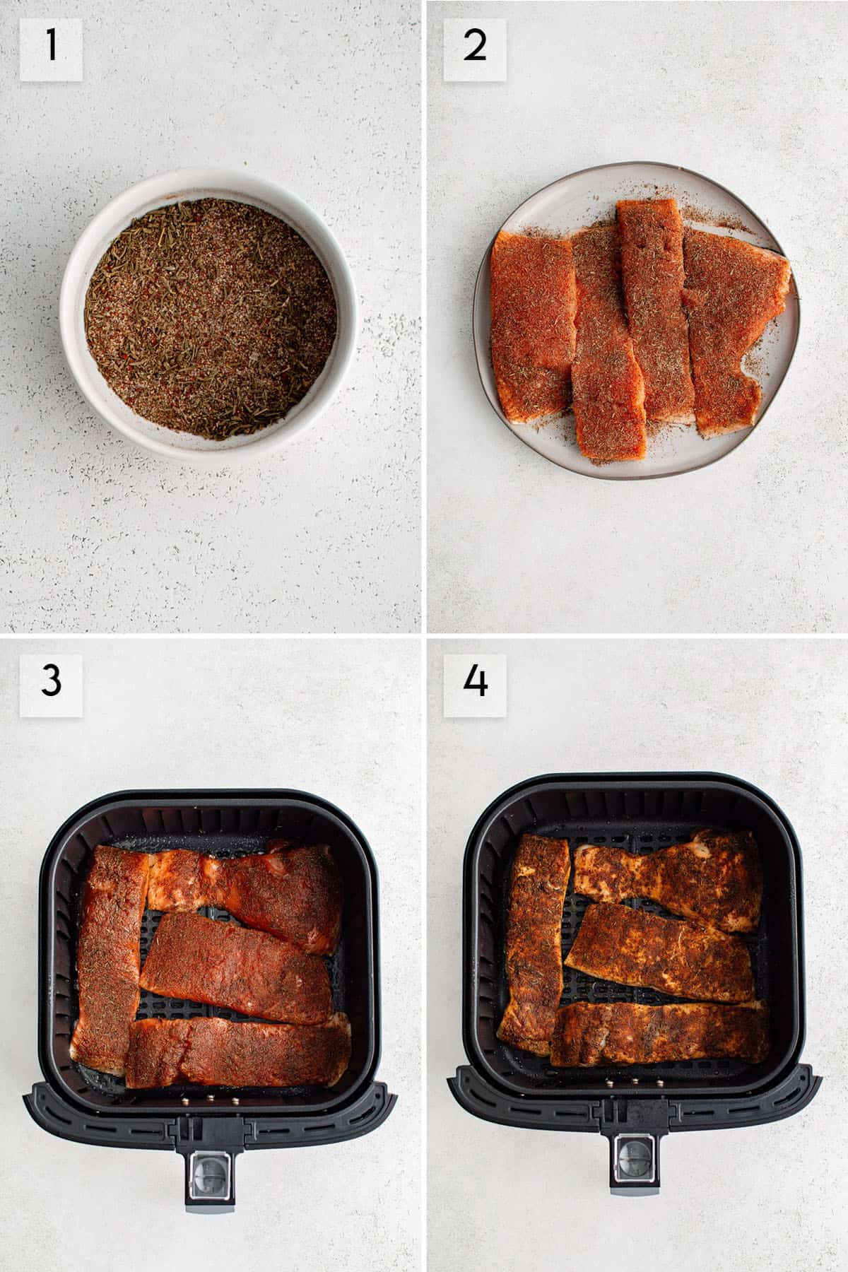 photo collage how to make salmon in the air fryer