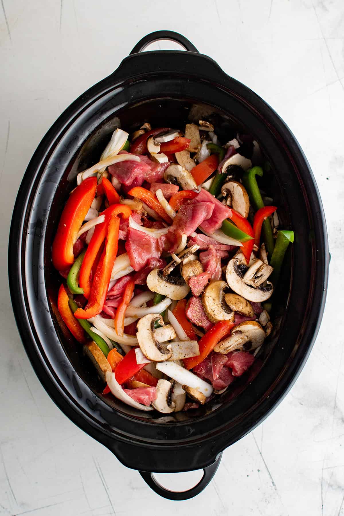 ingredients for pepper steak in the slow cooker
