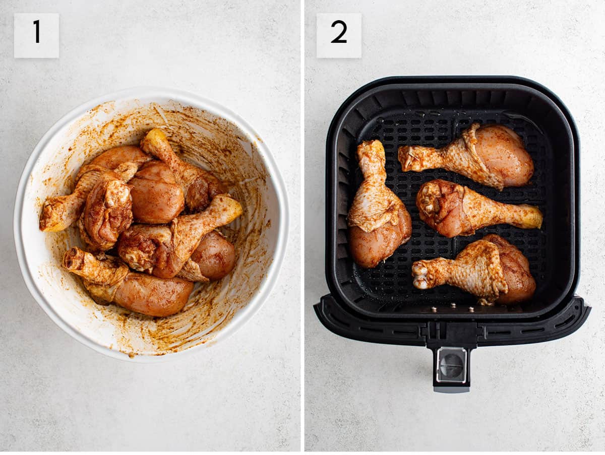 photo collage how to make chicken legs in air fryer