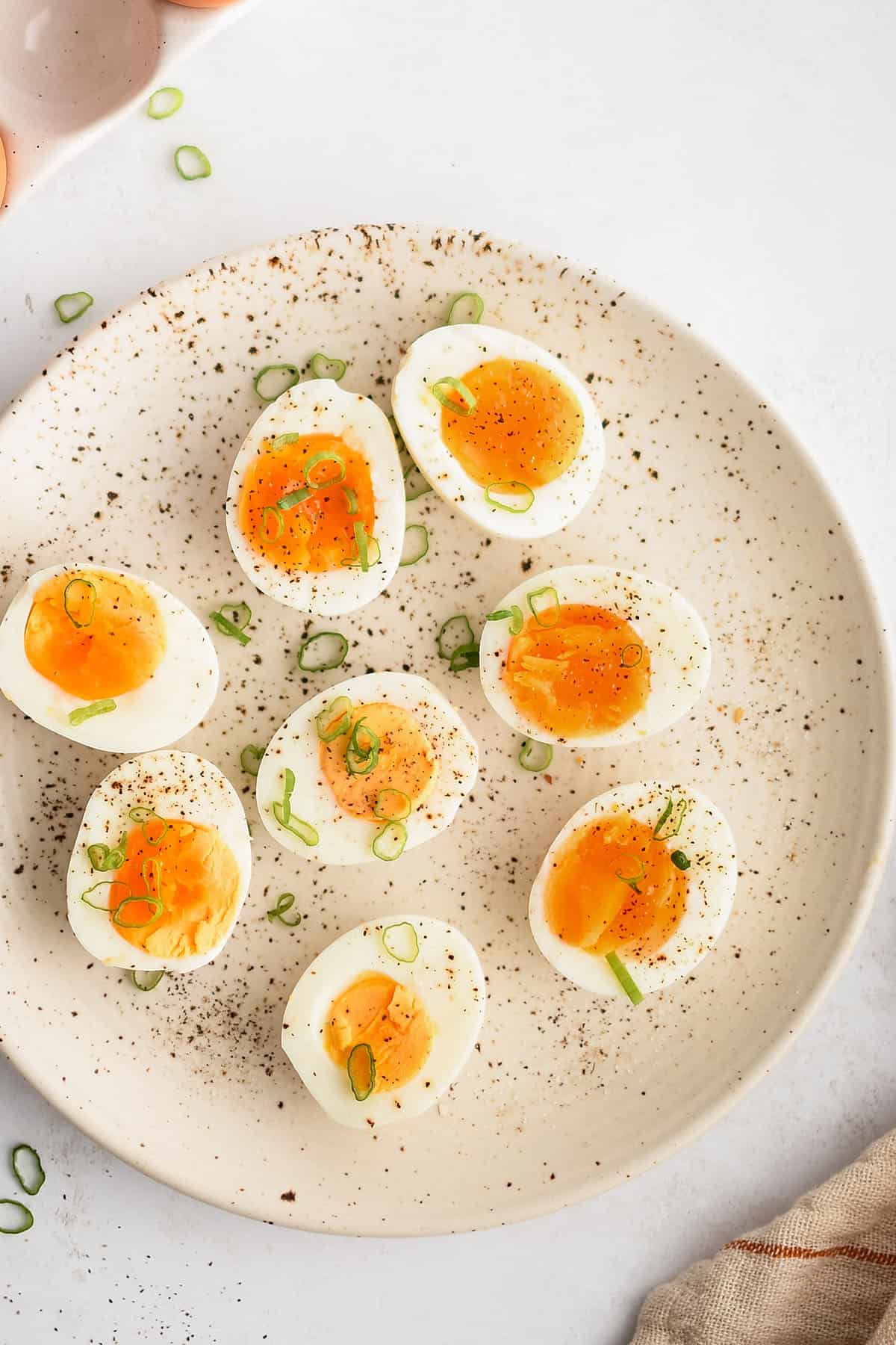 boiled eggs on a plate made in the air fryer