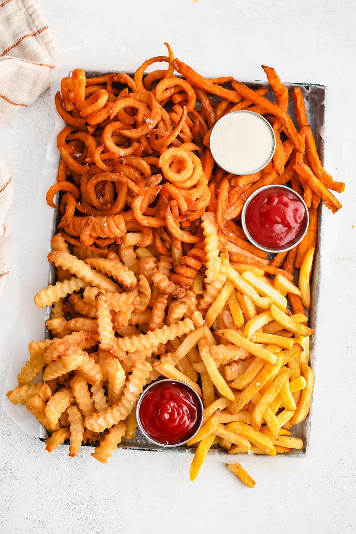 a variety of frozen french fries cooked in the air fryer