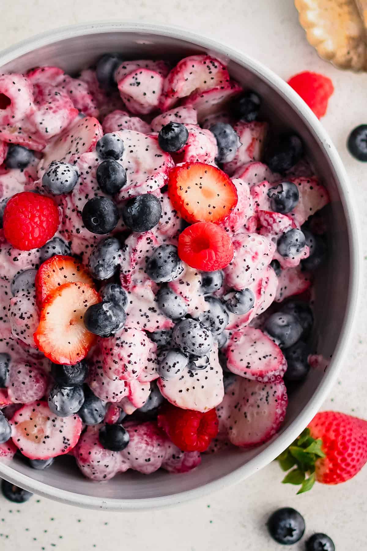 berry salad in a white bowl