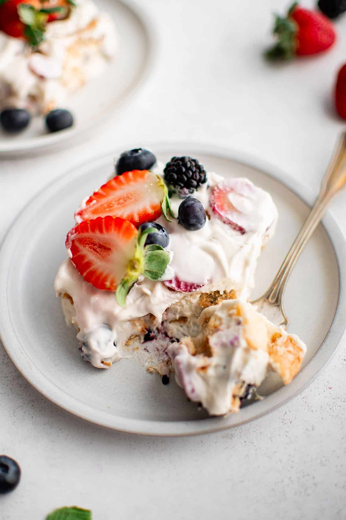 berry icebox cake on a plate