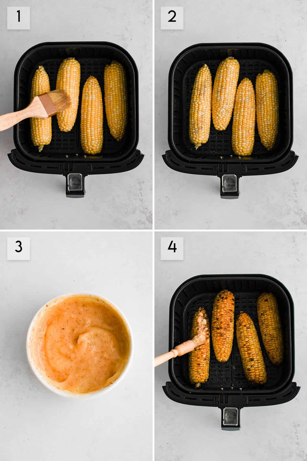 photo collage how to make air fryer corn 