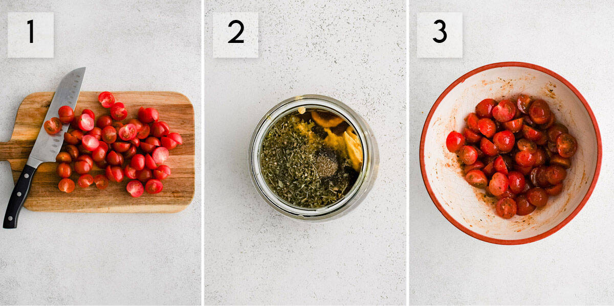 photo collage how to make cherry tomato salad