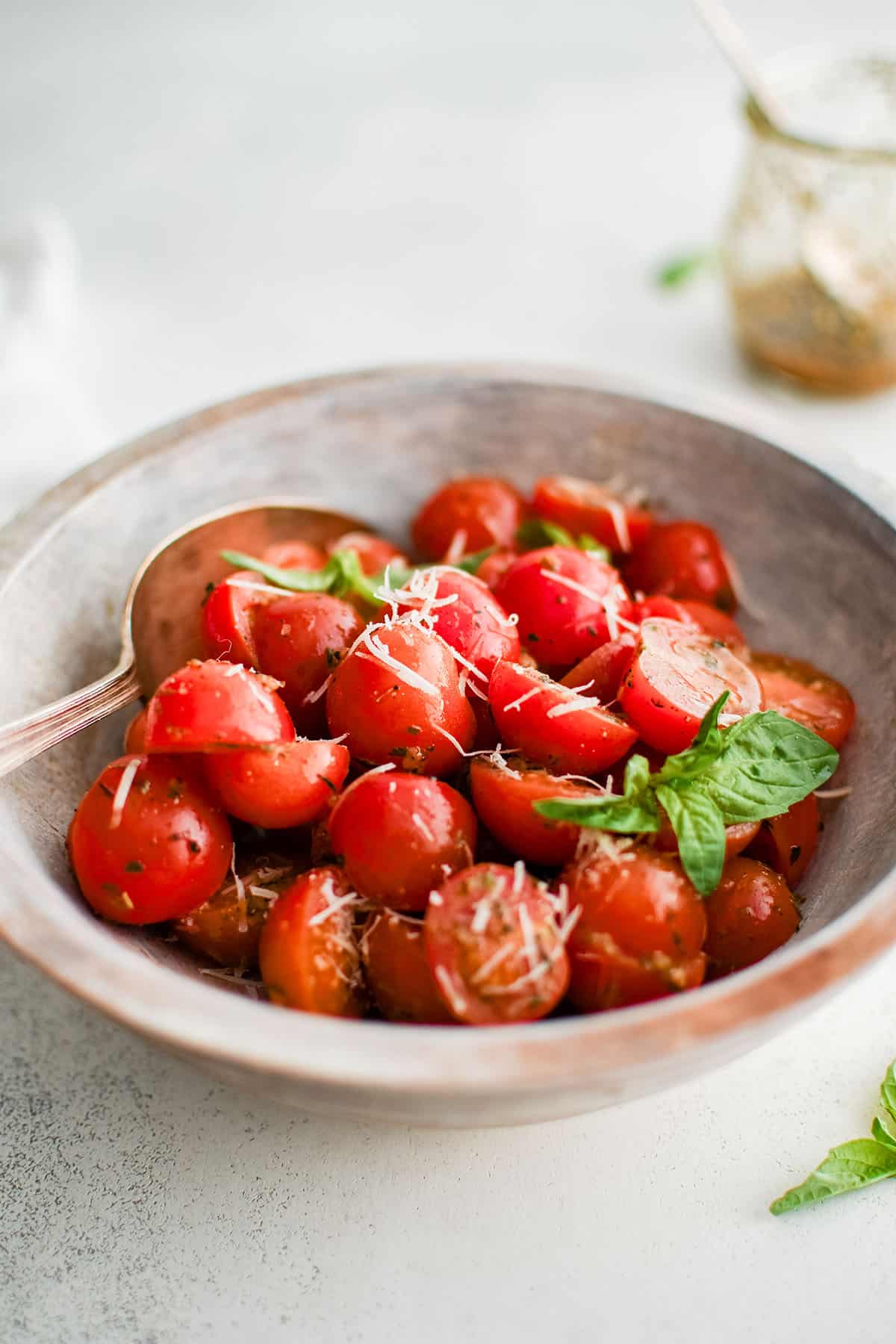 cherry tomato salad in a large bowl