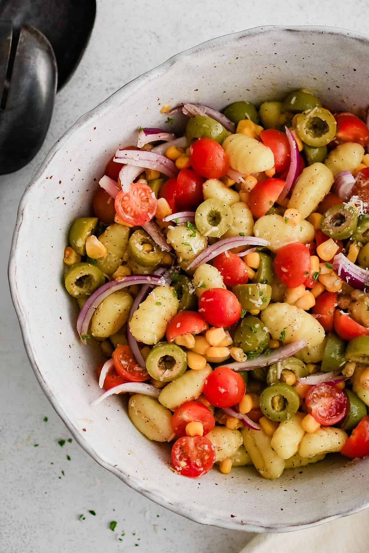 gnocchi salad in a large serving bowl