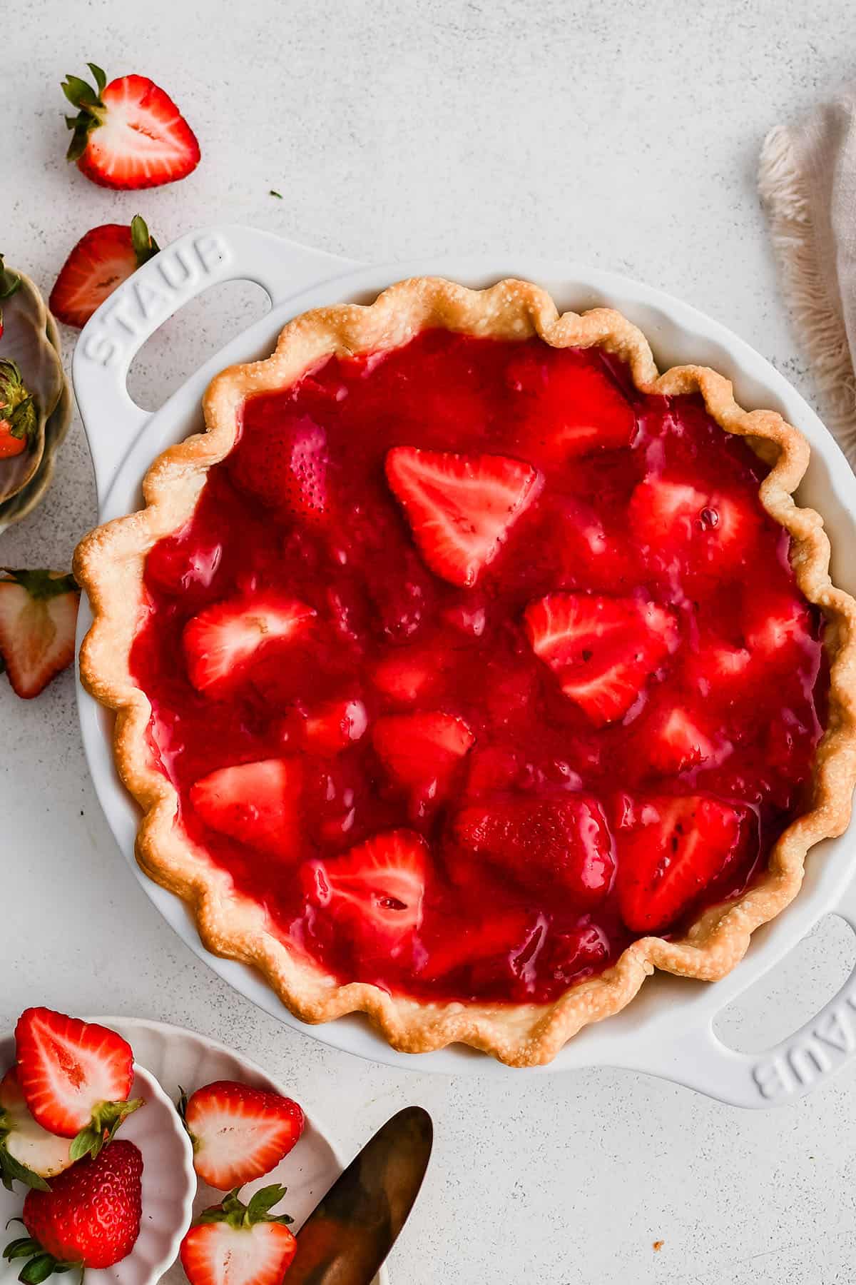 strawberry pie in a pie dish