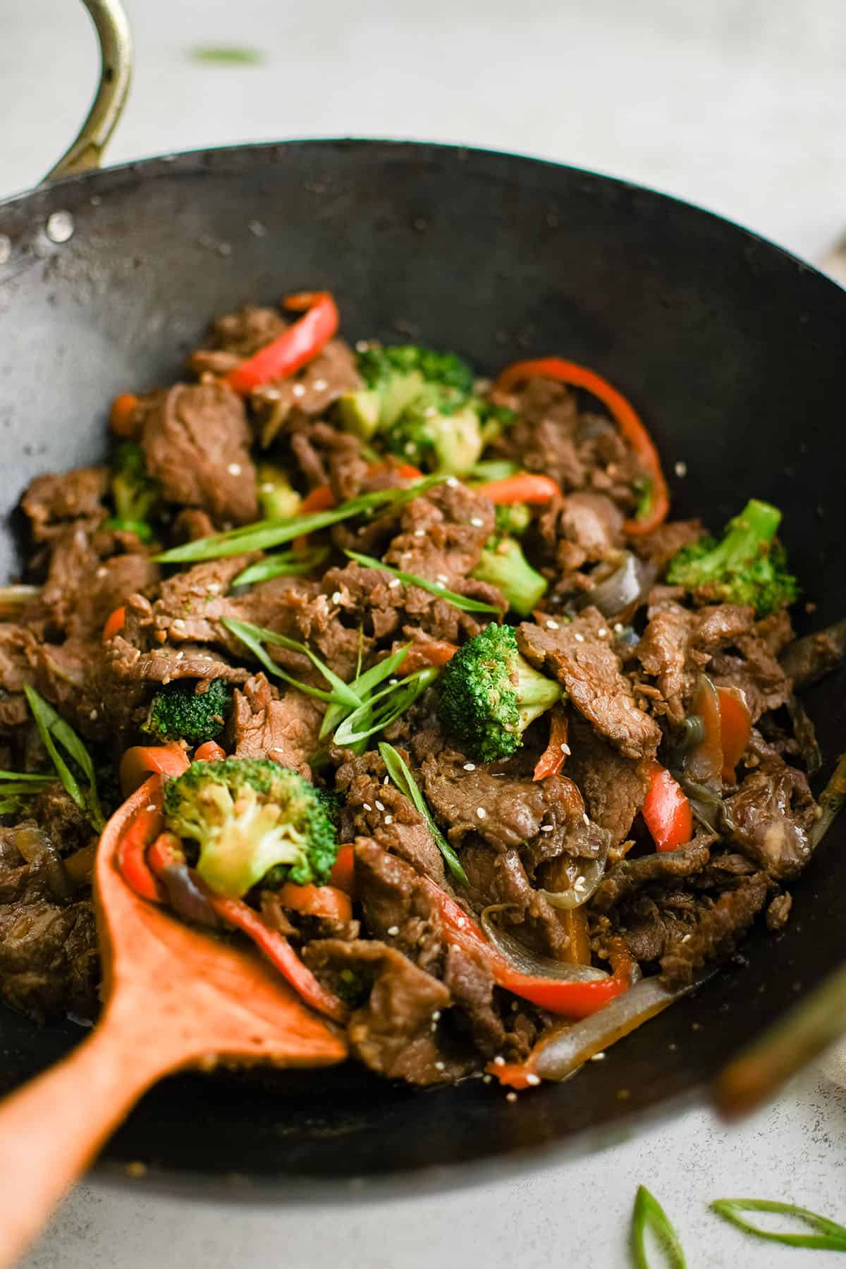 beef stir fry in a large skillet