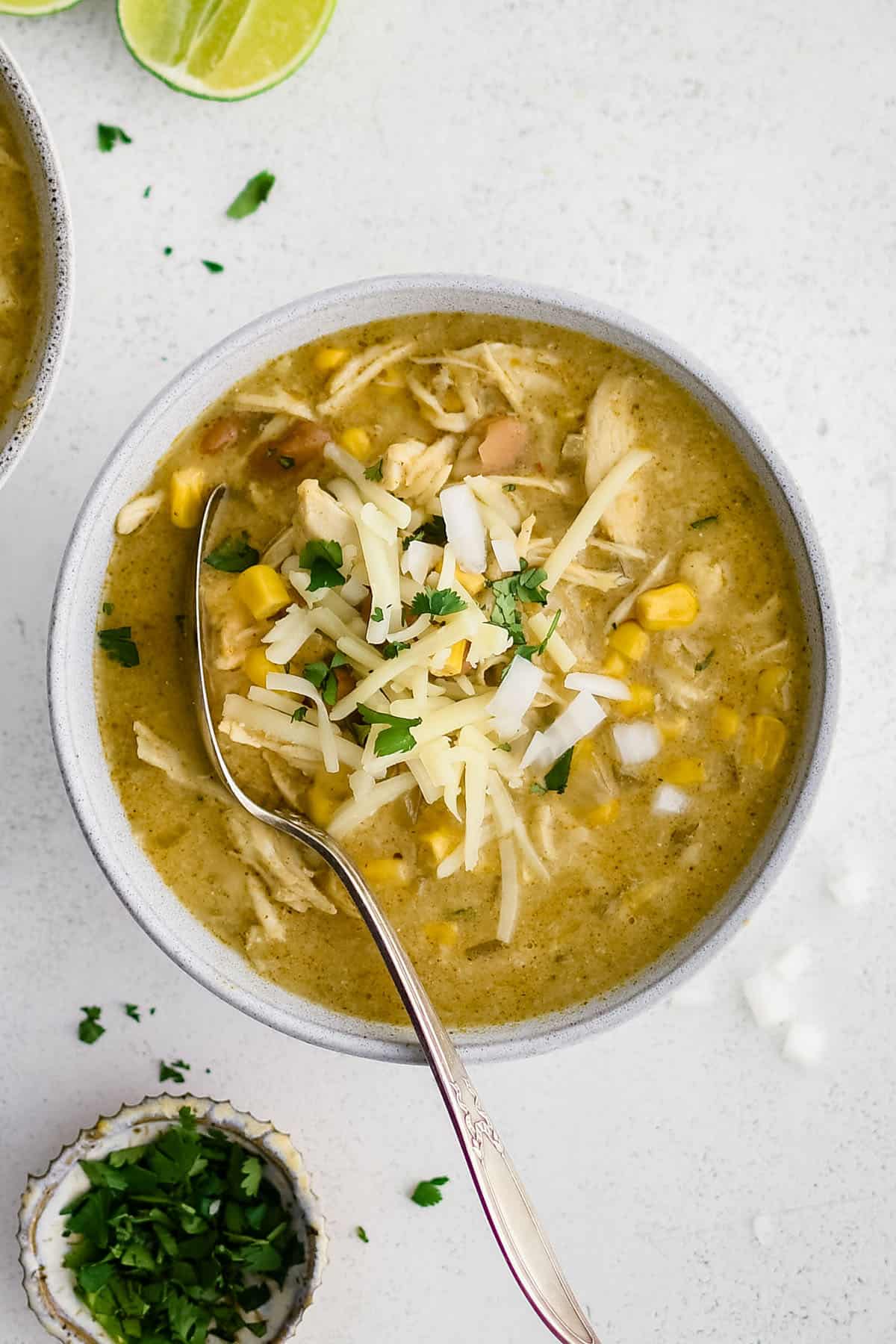 green enchilada soup in a bowl