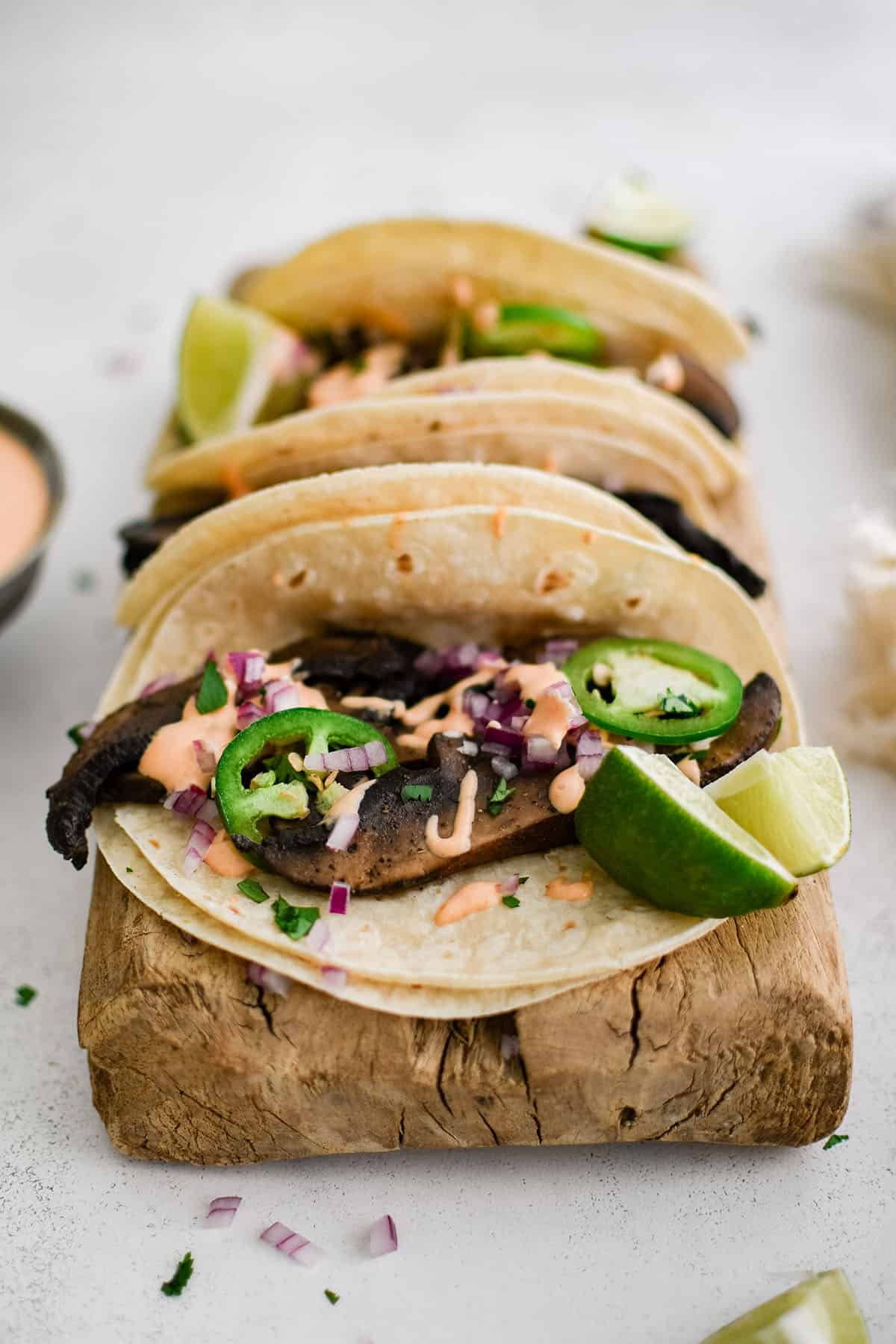 tacos with mushrooms and sauce